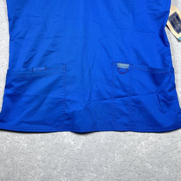 Cherokee Top Womens Size Medium Blue V-Neck Scrub Short Sleeve Polyester Blend - Picture 4 of 11